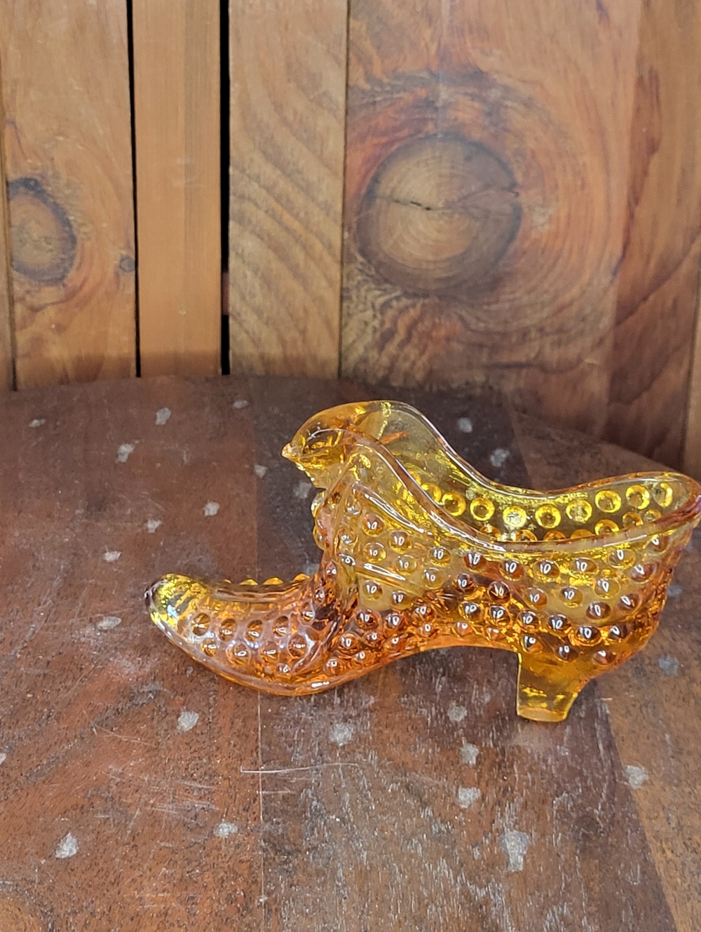 Amber Glass Hobnail Shoe Figurine - Picture 12 of 14